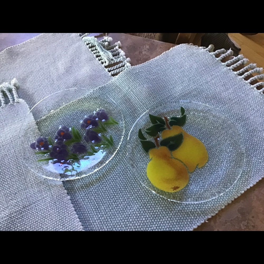 Two handmade plates peaches and flowers